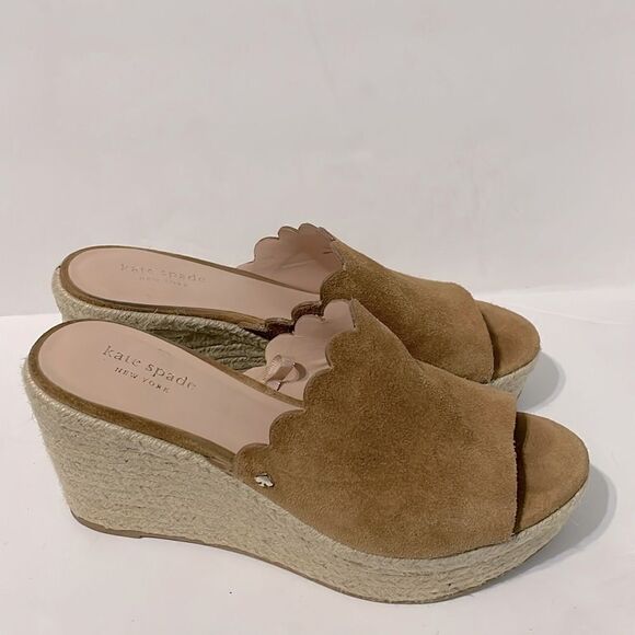 Kate Spade Toby Suede Tan Espadrille Wedge Sandal Size 7.5 - Picture 3 of 12